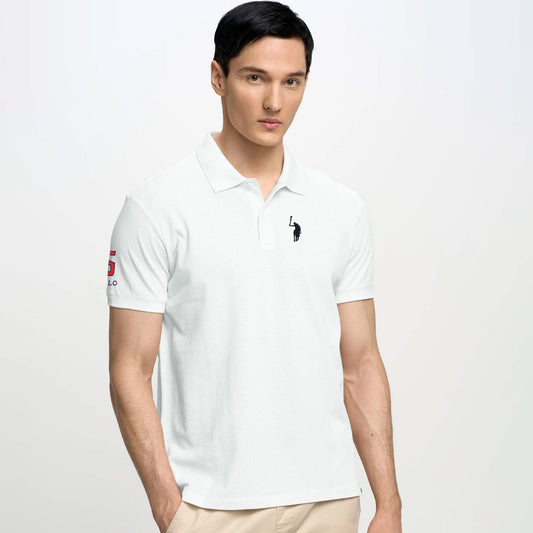 Polo Republica Men's Signature Pony & 5 Polo Embroidered Short Sleeve Polo Shirt Men's Polo Shirt Polo Republica White S