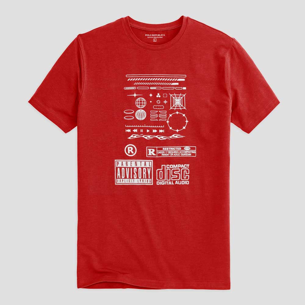 Polo Republica Men's Compact Disc Printed Crew Neck Tee Shirt Men's Tee Shirt Polo Republica Red S