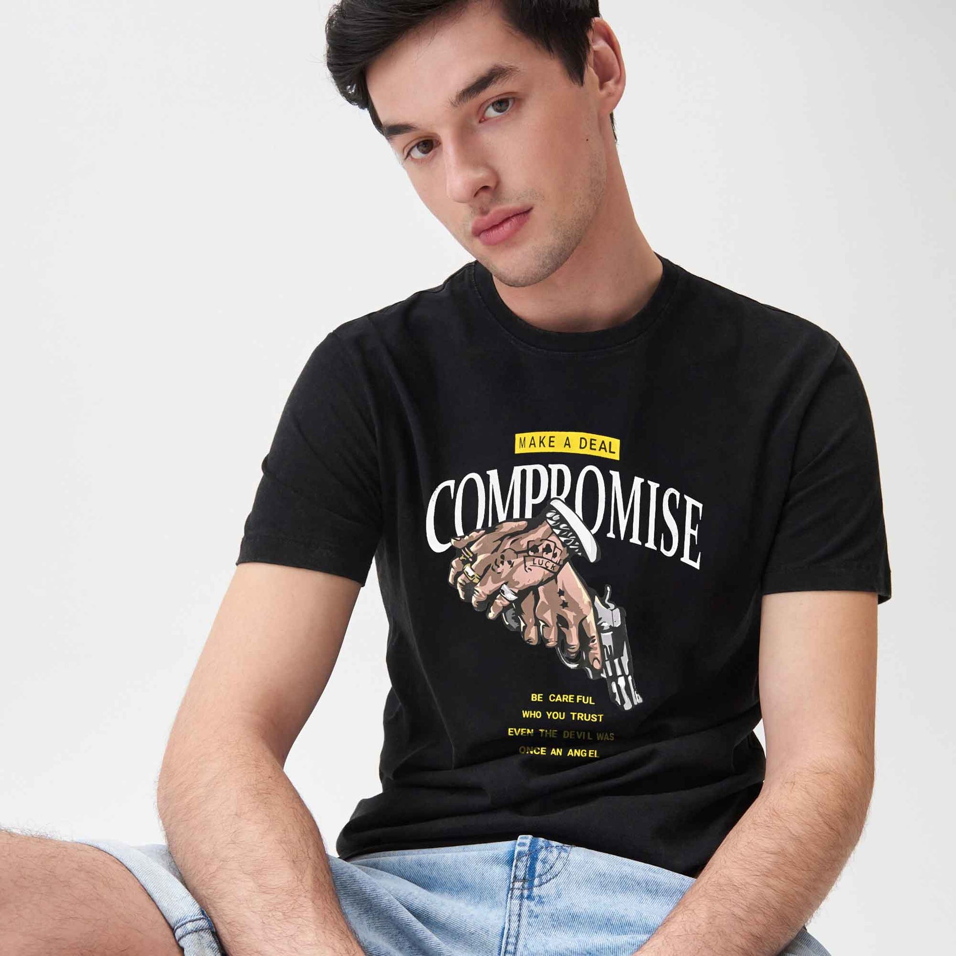 Polo Republica Men's Compromise Printed Crew Neck Tee Shirt Men's Tee Shirt Polo Republica Black S