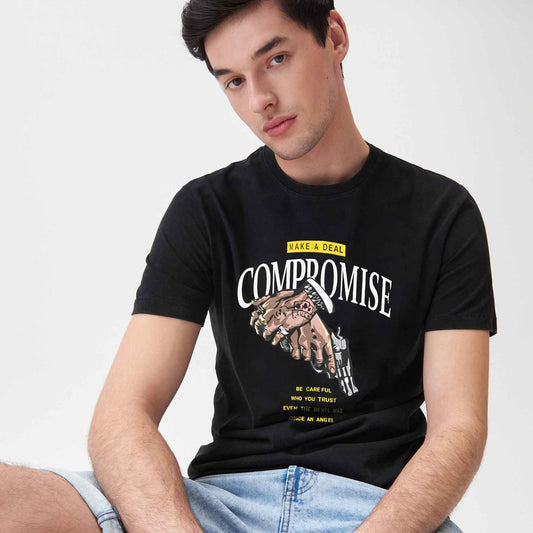 Polo Republica Men's Compromise Printed Crew Neck Tee Shirt Men's Tee Shirt Polo Republica Black S