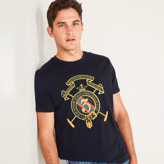 Polo Republica Men's Challenge 3 Badge Printed Crew Neck Tee Shirt Men's Tee Shirt Polo Republica
