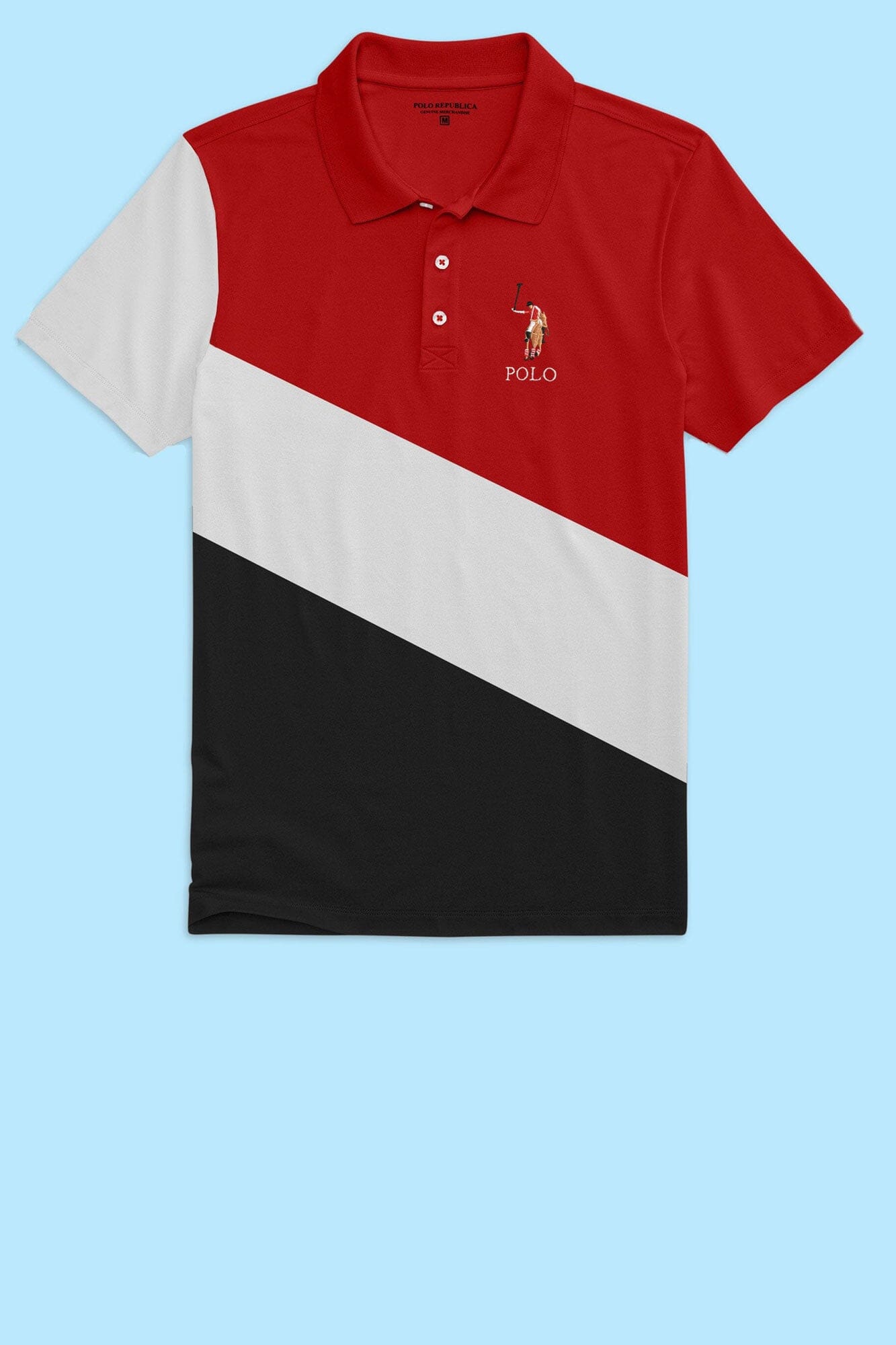 Polo Republica Men's Signature Pony Polo Embroidered Contrast Panel Polo Shirt Men's Polo Shirt Polo Republica