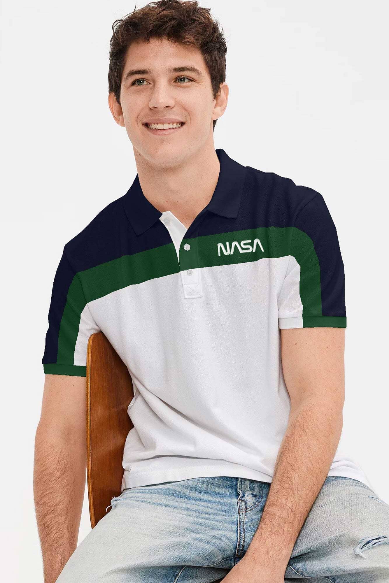 Polo Republica Men's Nasa Embroidered Panels Style Polo Shirt Men's Polo Shirt Polo Republica Navy & White S