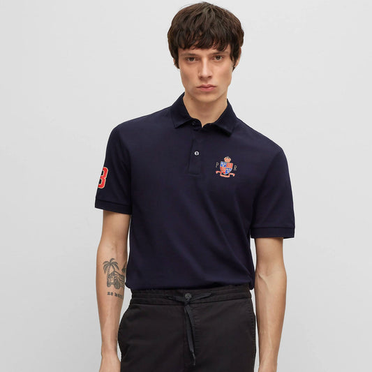 Polo Republica Men's PR Crest & 8 Embroidered Short Sleeve Polo Shirt Men's Polo Shirt Polo Republica Navy S