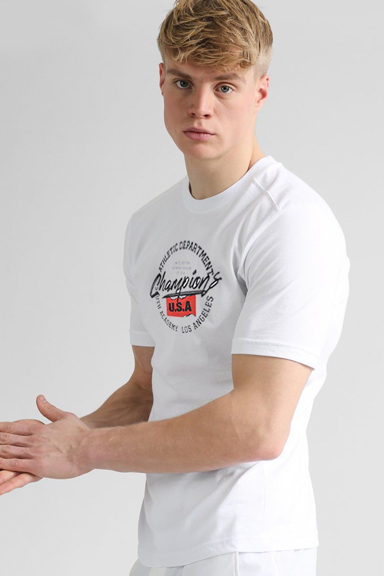 Polo Republica Men's Champions USA Printed Crew Neck Tee Shirt Men's Tee Shirt Polo Republica White S