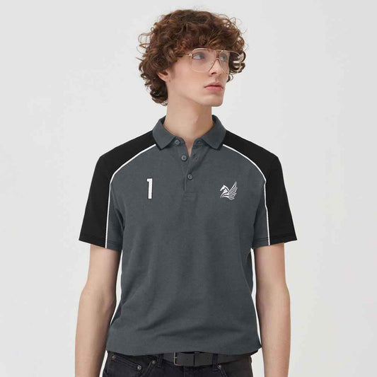 Polo Republica Men's Pegasus & 1 Embroidered Contrast Panels Polo Shirt Men's Polo Shirt Polo Republica Slate Grey & Black S