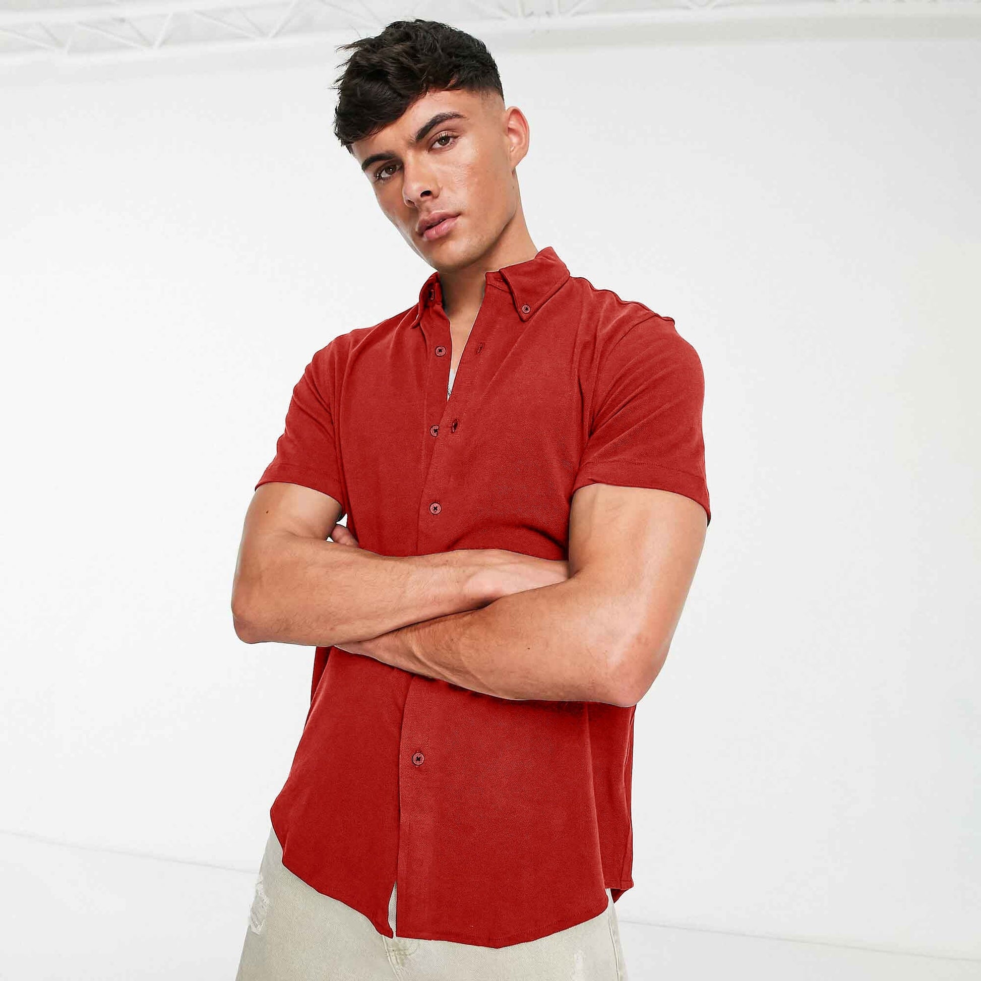 Polo Republica Men's Essentials Short Sleeve Pique Casual Shirt Men's Casual Shirt Polo Republica Red S