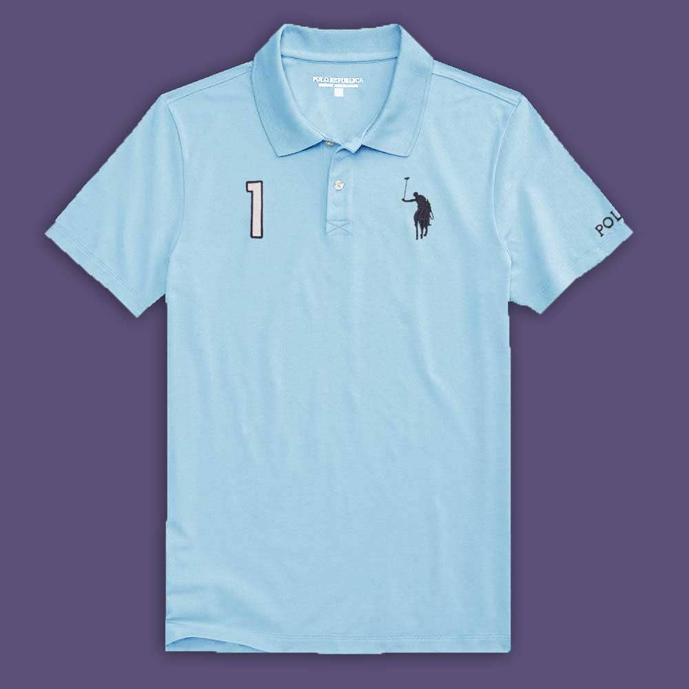 Polo Republica Men's Signature Pony & 1 Embroidered Short Sleeve Polo Shirt Men's Polo Shirt Polo Republica Sky S