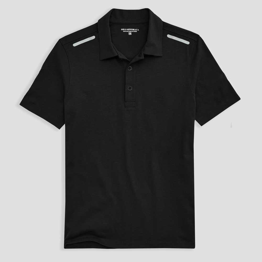Polo Republica Men's Shoulder And Back Stripes Activewear Polo Shirt Men's Polo Shirt Polo Republica Black XS