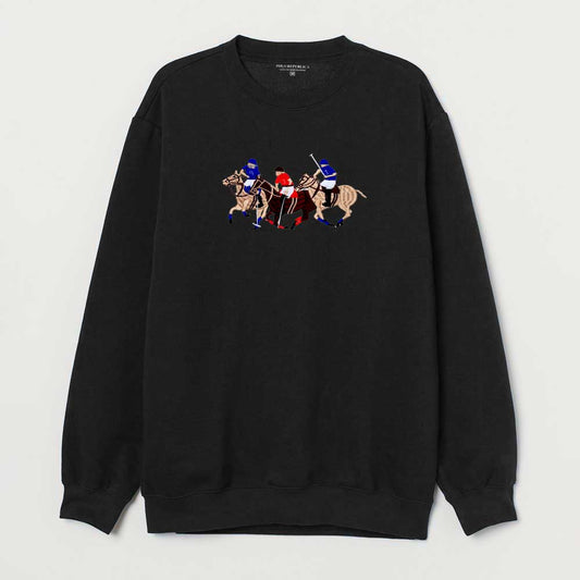 Polo Republica Men's Triple Horse Embroidered Fleece Sweat Shirt Men's Sweat Shirt Polo Republica Black S