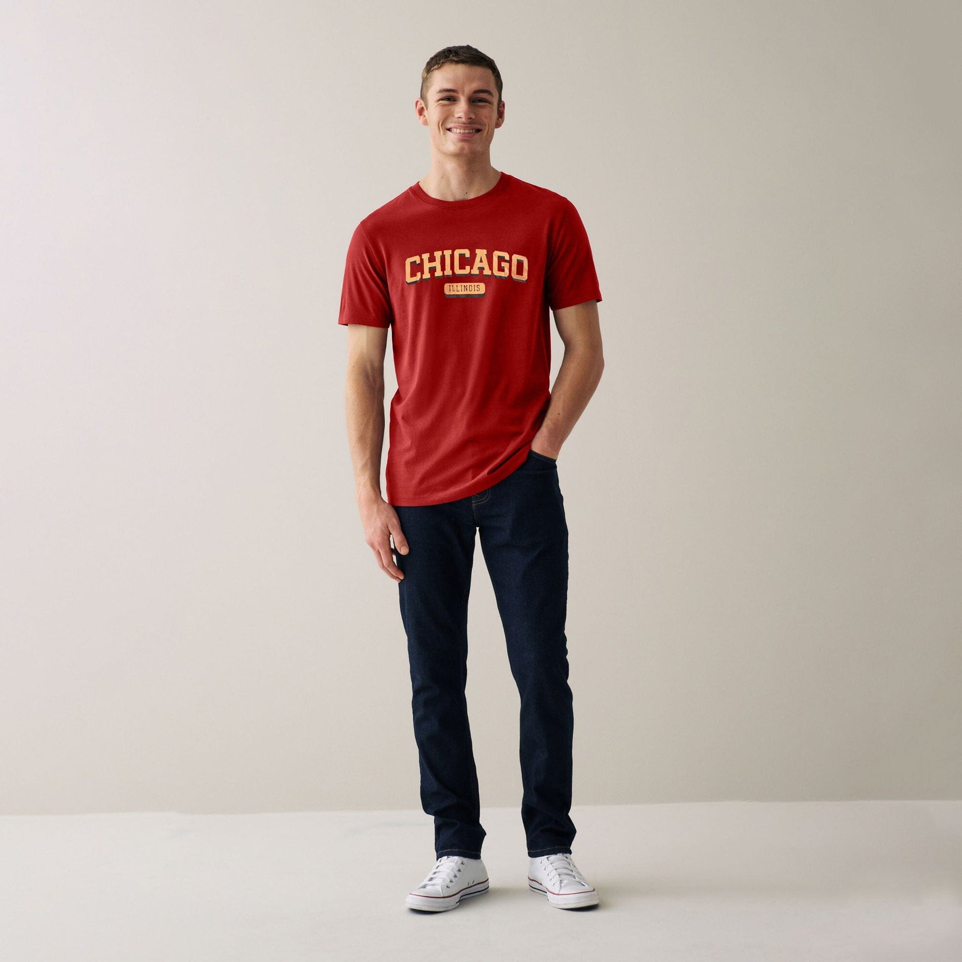 Polo Republica Men's Chicago Printed Crew Neck Tee Shirt Men's Tee Shirt Polo Republica Red S