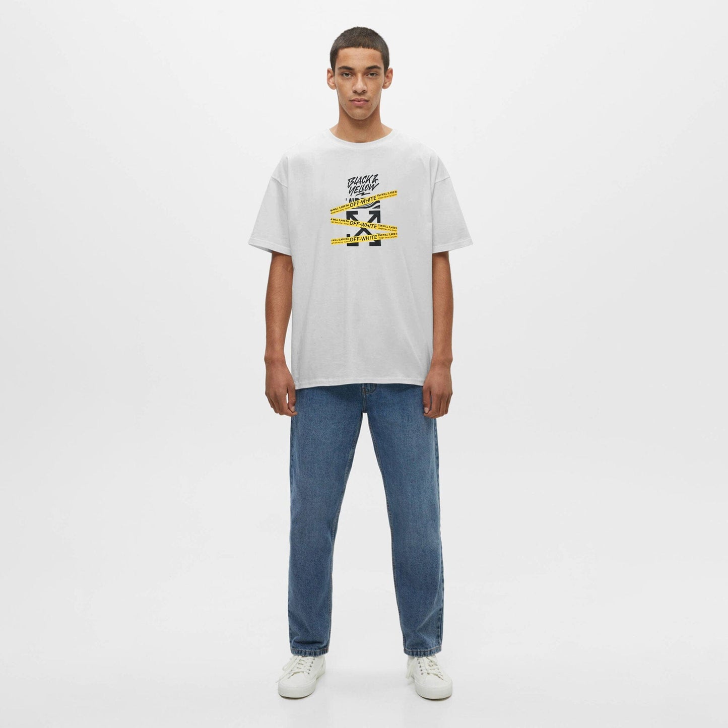 Polo Republica Men's Black & Yellow Printed Crew Neck Tee Shirt Men's Tee Shirt Polo Republica Off White S