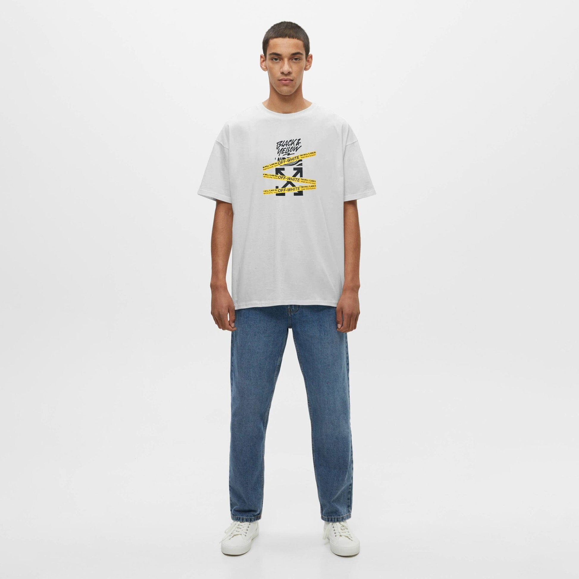 Polo Republica Men's Black & Yellow Printed Crew Neck Tee Shirt Men's Tee Shirt Polo Republica Off White S