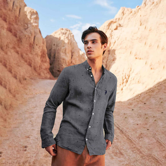 Polo Republica Men's Pony Embroidered Printed Design Casual Shirt Men's Casual Shirt Polo Republica Charcoal S