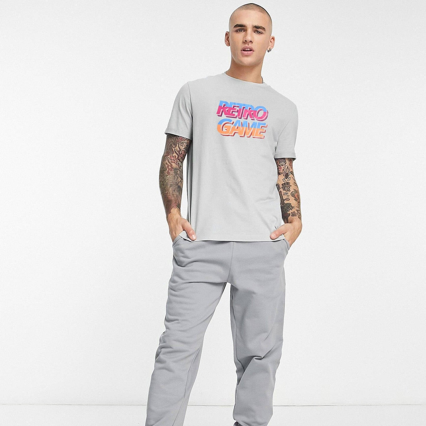 Polo Republica Men's Retro Game Printed Crew Neck Tee Shirt Men's Tee Shirt Polo Republica Grey S