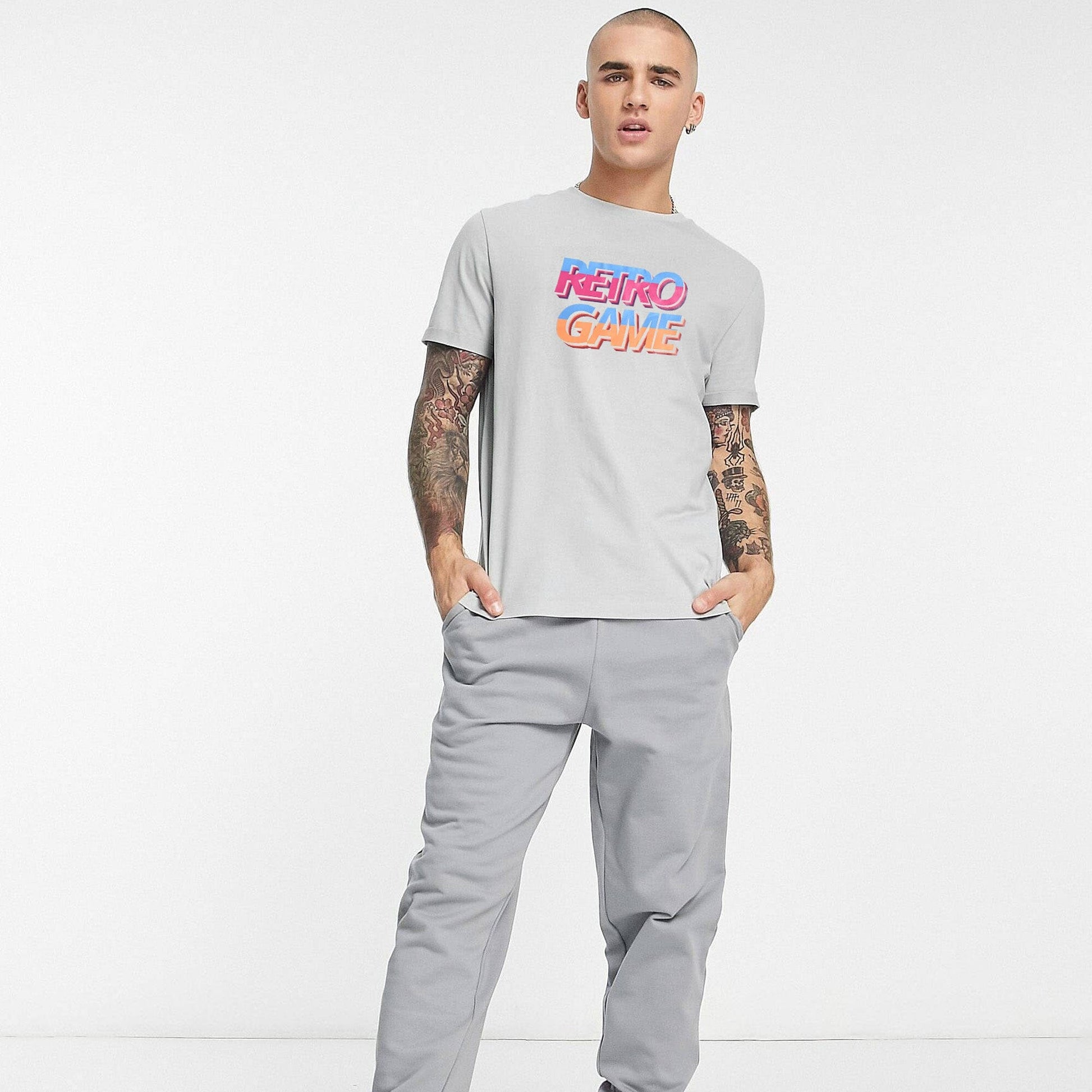 Polo Republica Men's Retro Game Printed Crew Neck Tee Shirt Men's Tee Shirt Polo Republica Grey S