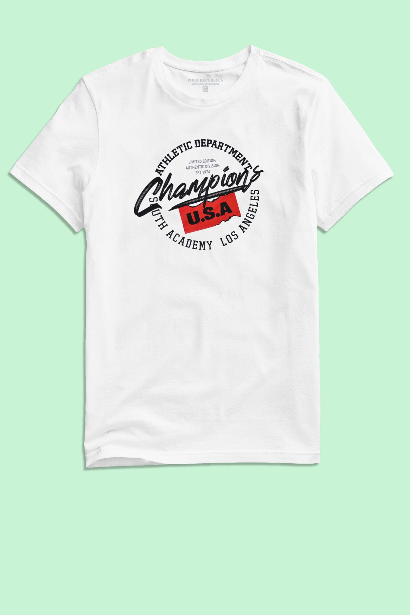 Polo Republica Men's Champions USA Printed Crew Neck Tee Shirt Men's Tee Shirt Polo Republica