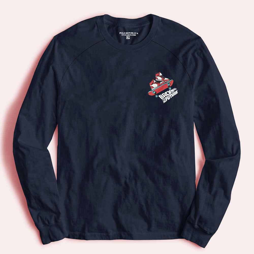 Polo Republica Men's Back To The Future Raglan Long Sleeve Tee Shirt Men's Tee Shirt Polo Republica Navy S