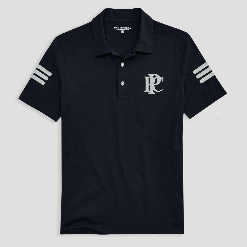 Polo Republica Men's Triple Stripes PRC Printed Activewear Polo Shirt Men's Polo Shirt Polo Republica Navy XS