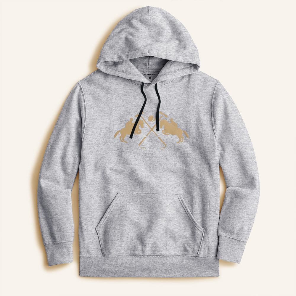 Polo Republica Men's Double Pony Printed Fleece Pullover Hoodie Men's Pullover Hoodie Polo Republica Heather Grey S