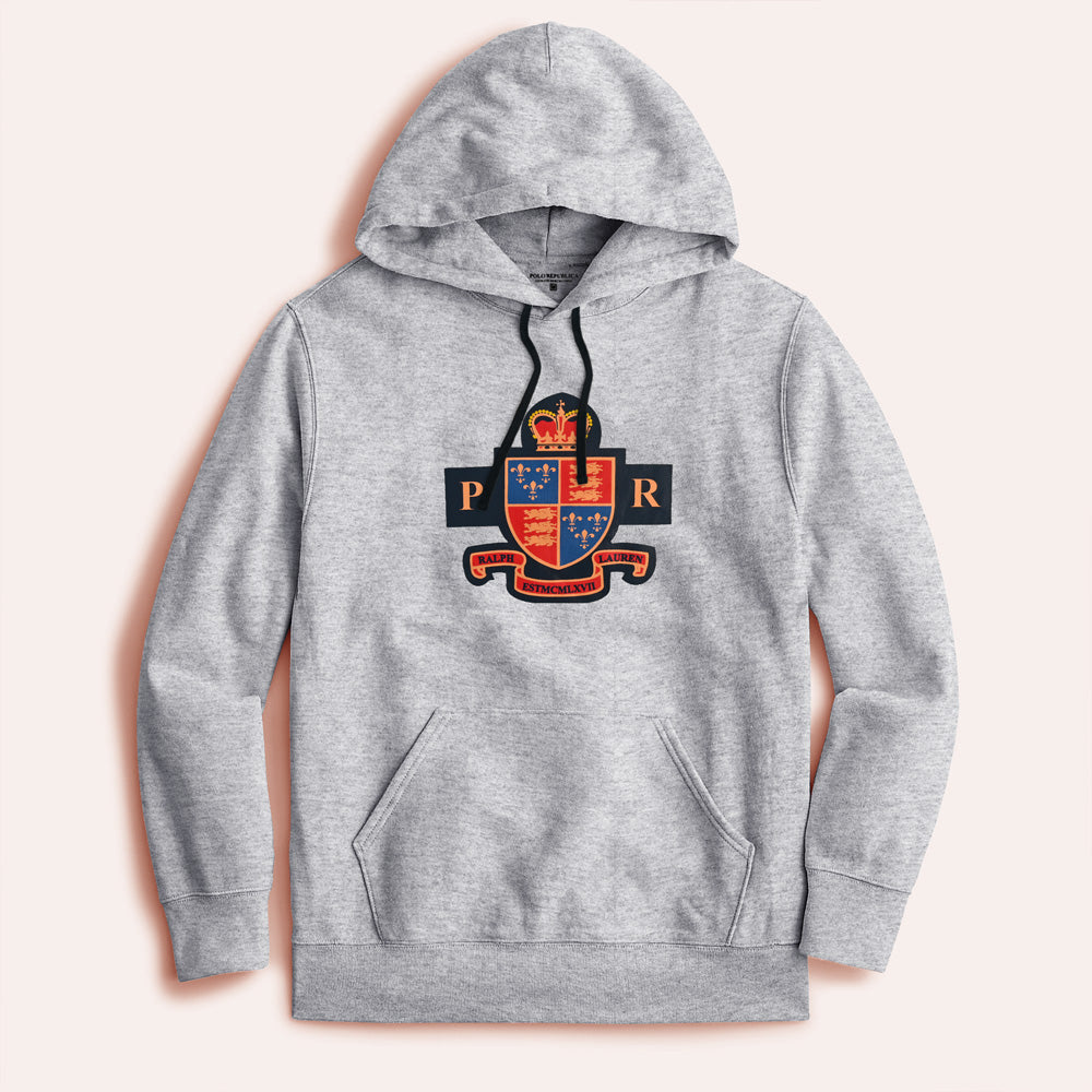 Polo Republica Men's PR Crest Printed Fleece Pullover Hoodie Men's Pullover Hoodie Polo Republica Heather Grey S