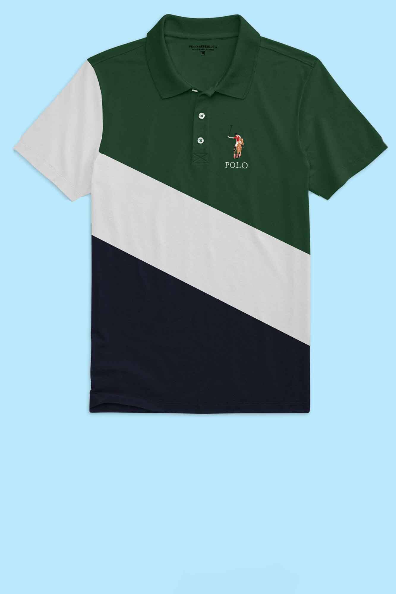 Polo Republica Men's Signature Pony Polo Embroidered Contrast Panel Polo Shirt Men's Polo Shirt Polo Republica