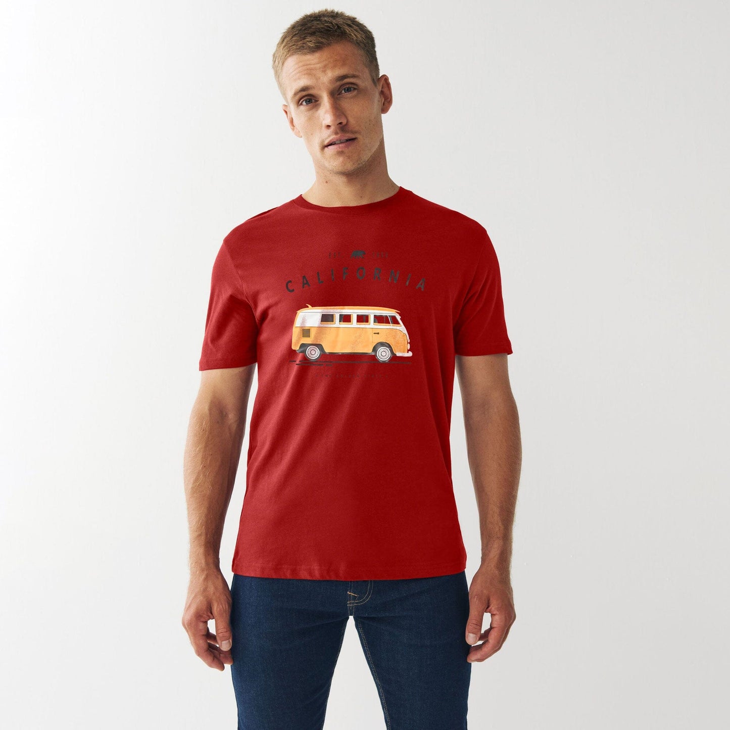 Polo Republica Men's California Van Printed Crew Neck Tee Shirt Men's Tee Shirt Polo Republica Red S