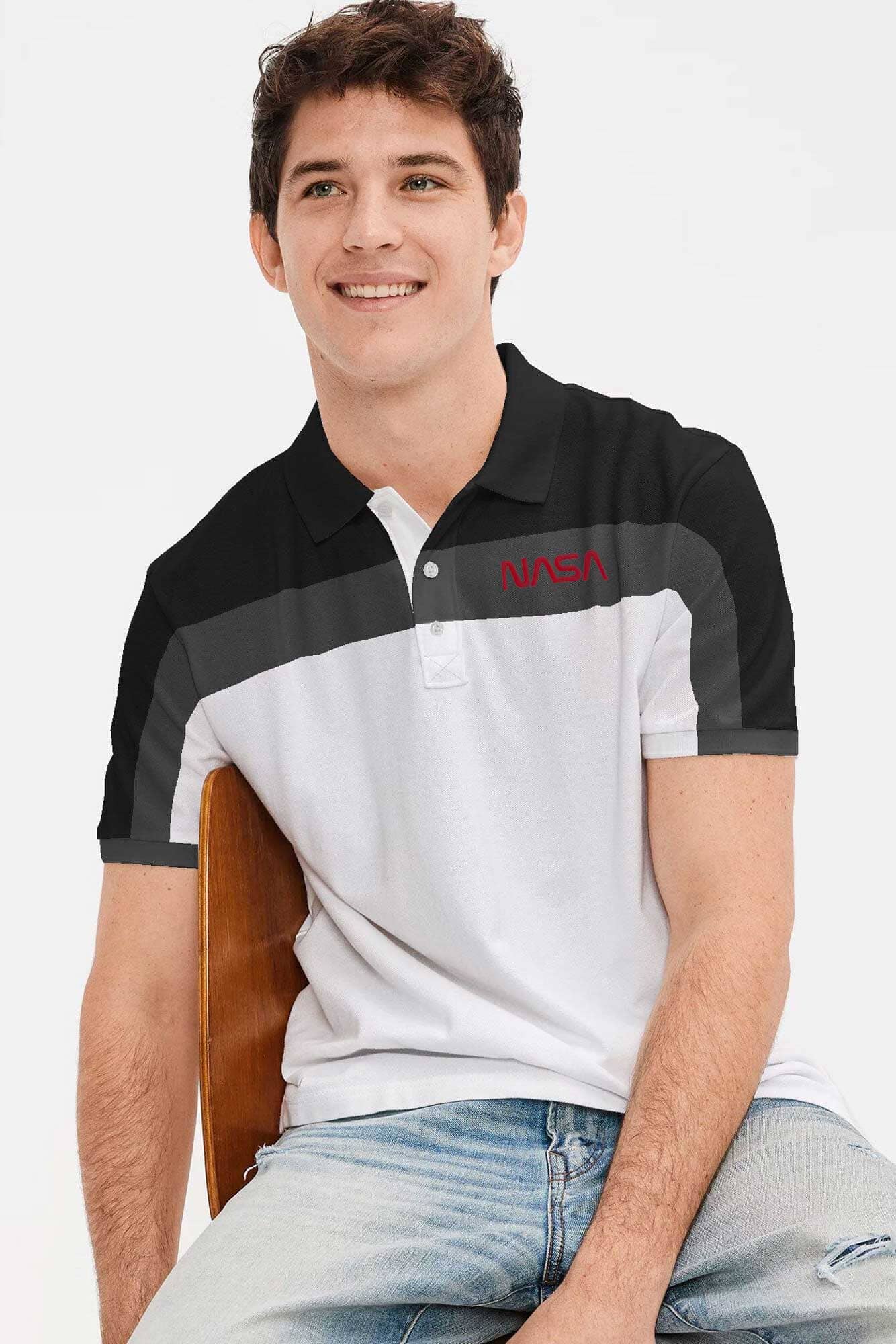 Polo Republica Men's Nasa Embroidered Panels Style Polo Shirt Men's Polo Shirt Polo Republica Black & White S