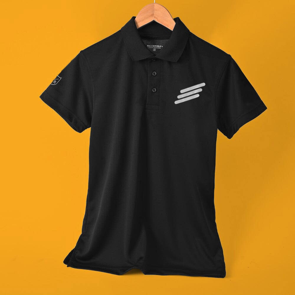 Polo Republica Men's Three Strips & PR Printed Activewear Polo Shirt Men's Polo Shirt Polo Republica Black S