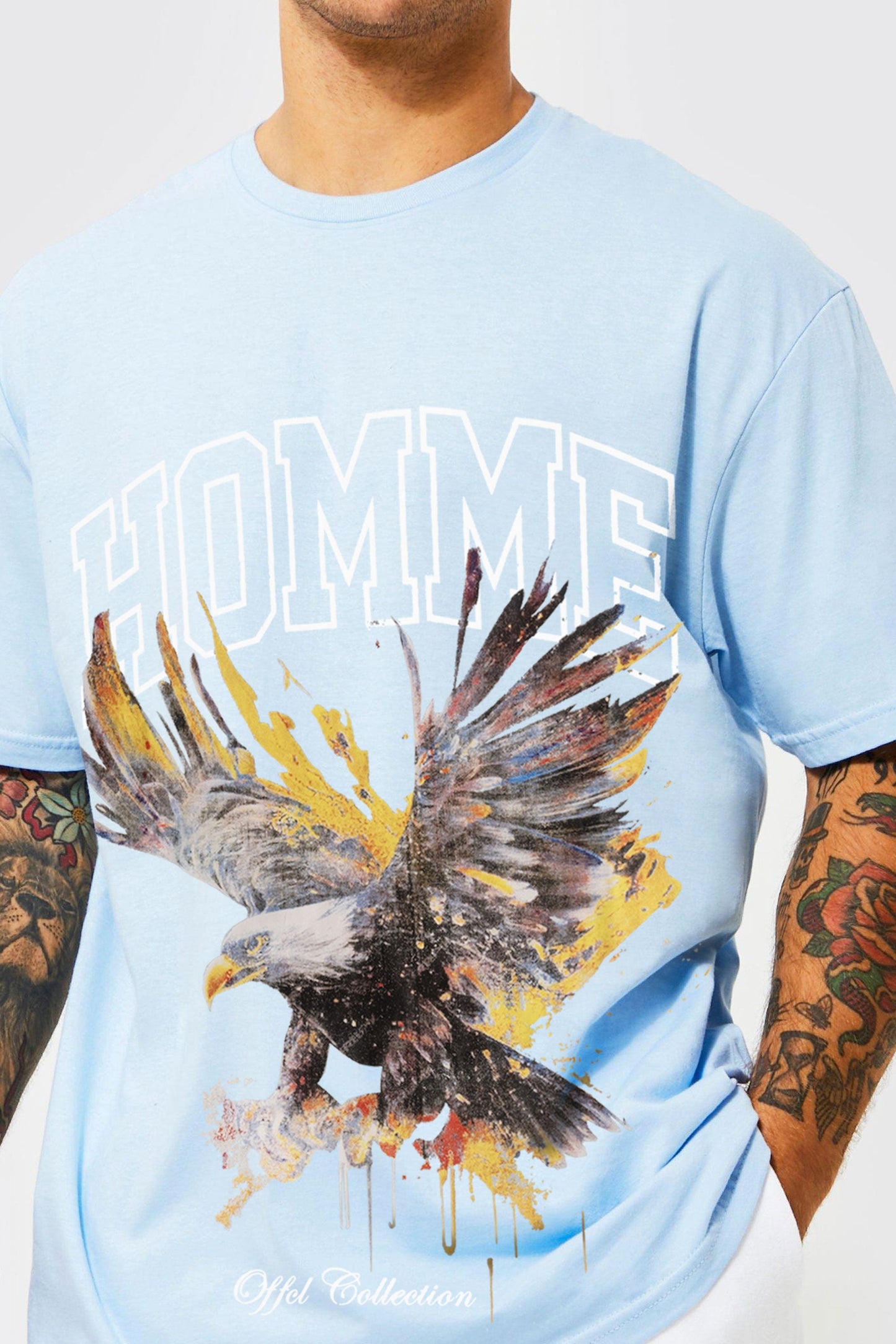 Polo Republica Men's Homme Eagle Printed Oversized Classic Tee Shirt