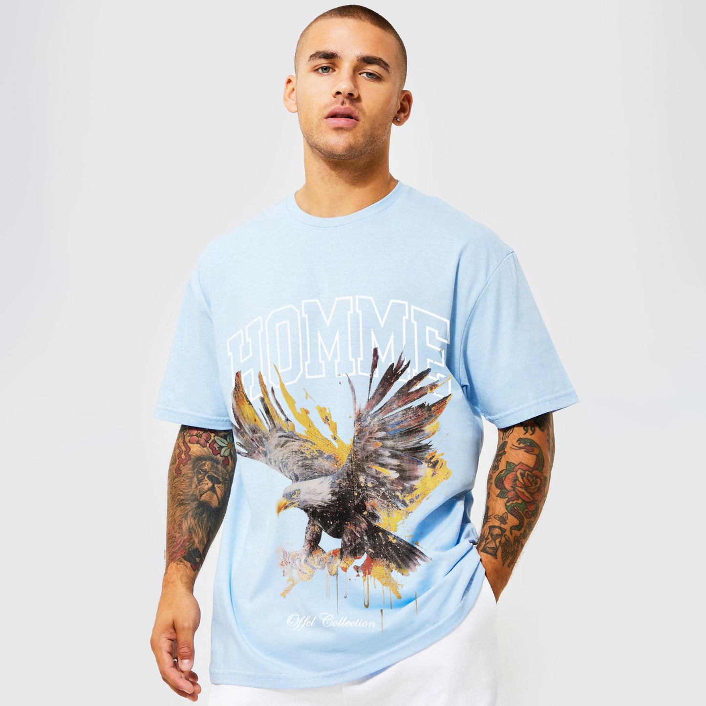 Polo Republica Men's Homme Eagle Printed Oversized Classic Tee Shirt