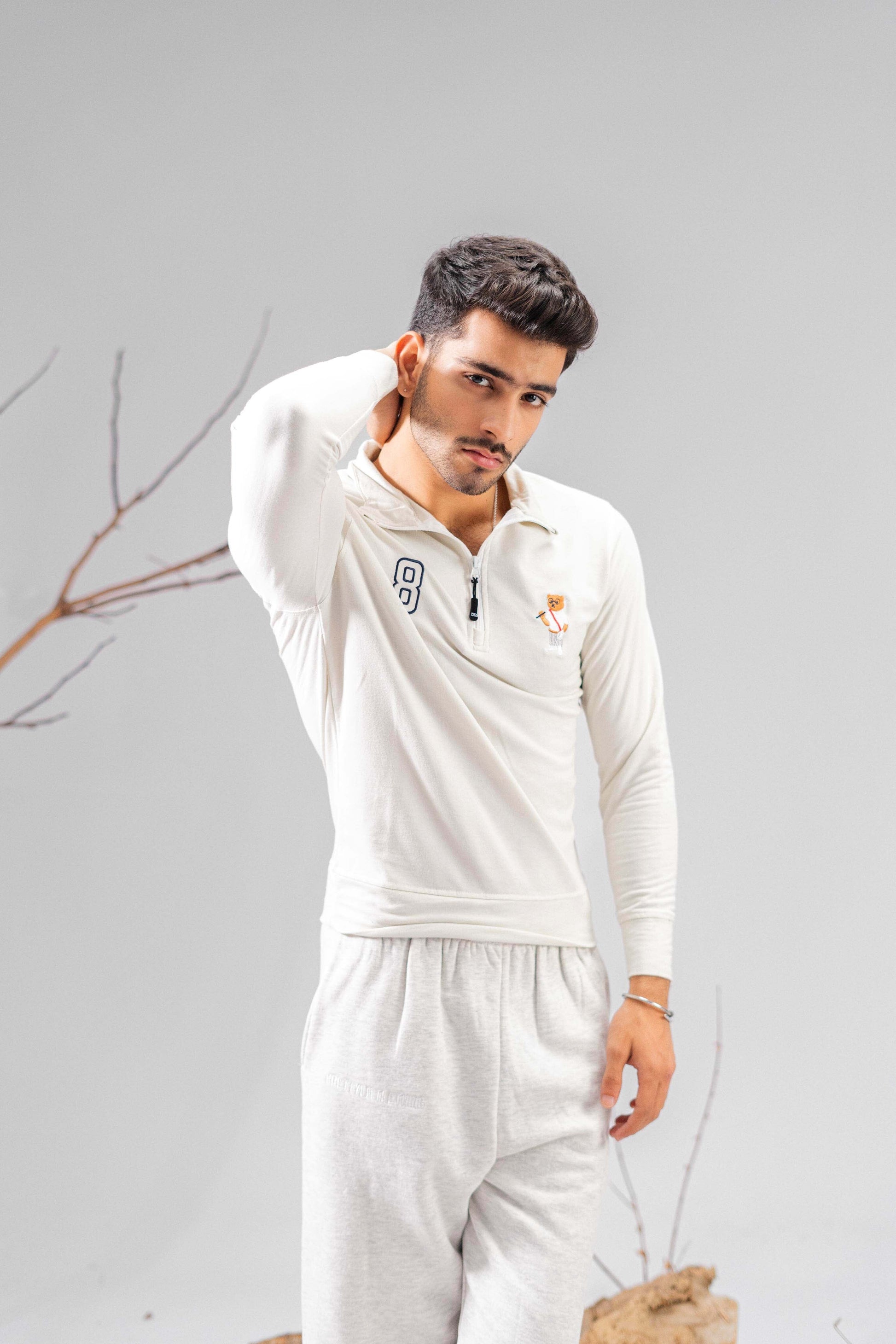 Polo Republica Men's Quarter Zipper Polo Bear Embroidered Terry Sw