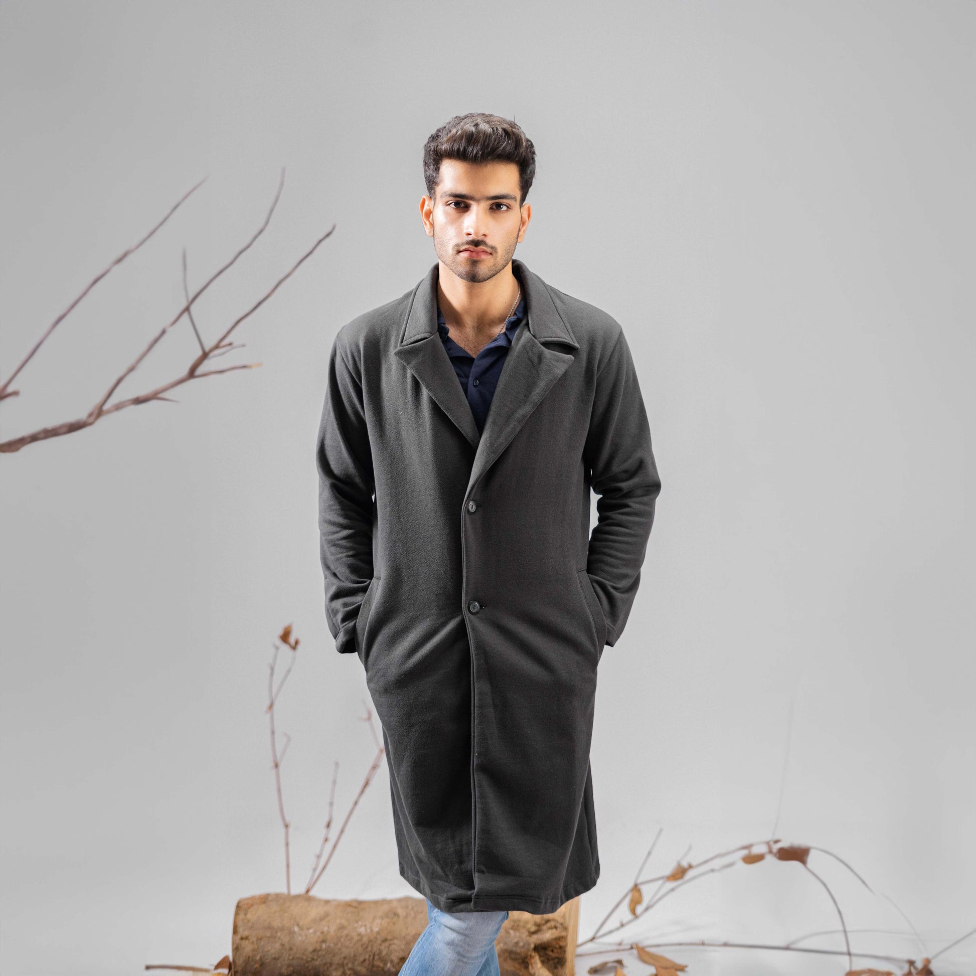 Polo Republica Men's Winter Fleece Long Coat Men's Coat Polo Republica Charcoal S 