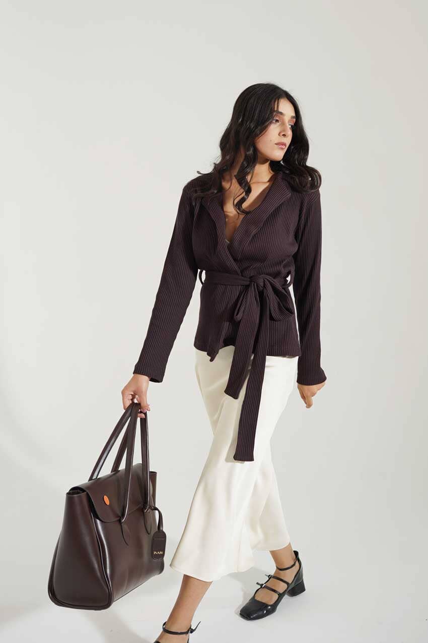 USQUARED Women's Rib Tie-Front Cardigan