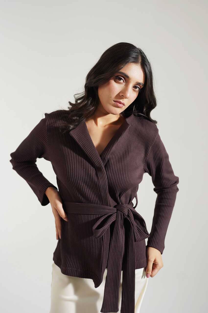 USQUARED Women's Rib Tie-Front Cardigan