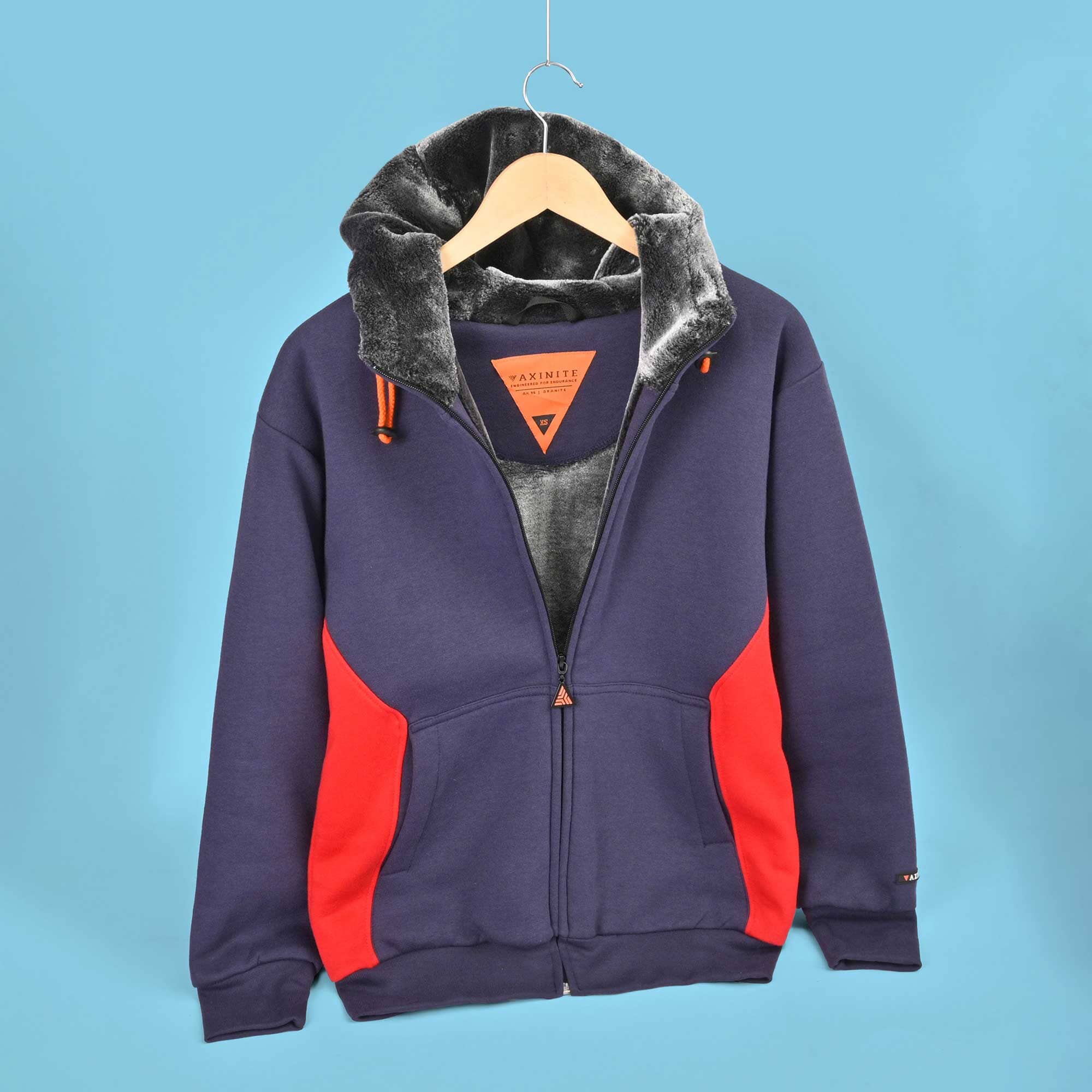 Axinite Unisex AX 96 Contrast Panel Fleece Zipper Hoodie
