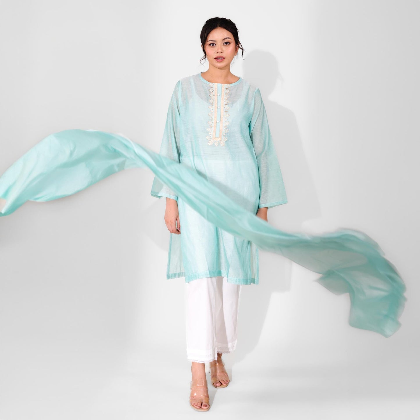 East West By Polo Republica Women’s 2 Pcs Dupata Shirt Set Women's Stitched Suit East West Turquoise XS 