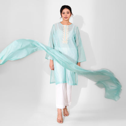 East West By Polo Republica Women’s 2 Pcs Dupata Shirt Set Women's Stitched Suit East West Turquoise XS 