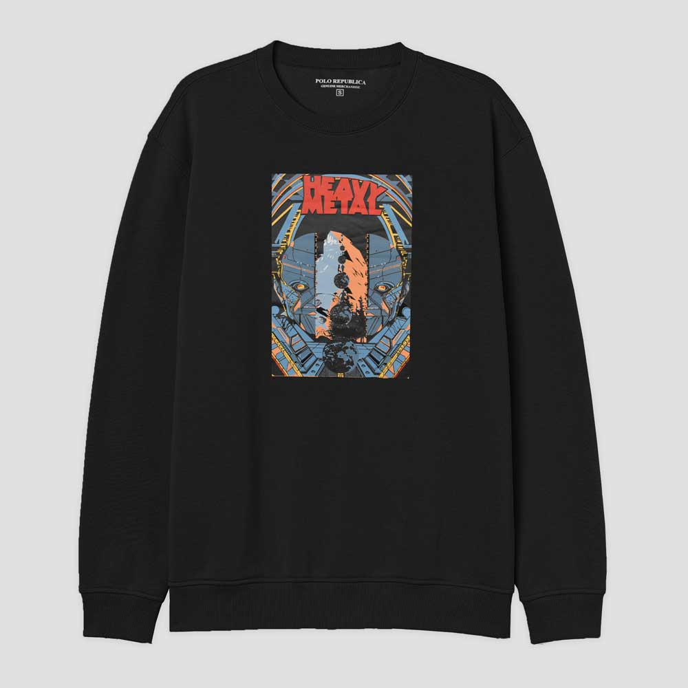 Polo Republica Men's Heavy Metal Printed Fleece Sweat Shirt Men's Sweat Shirt Polo Republica Black S 