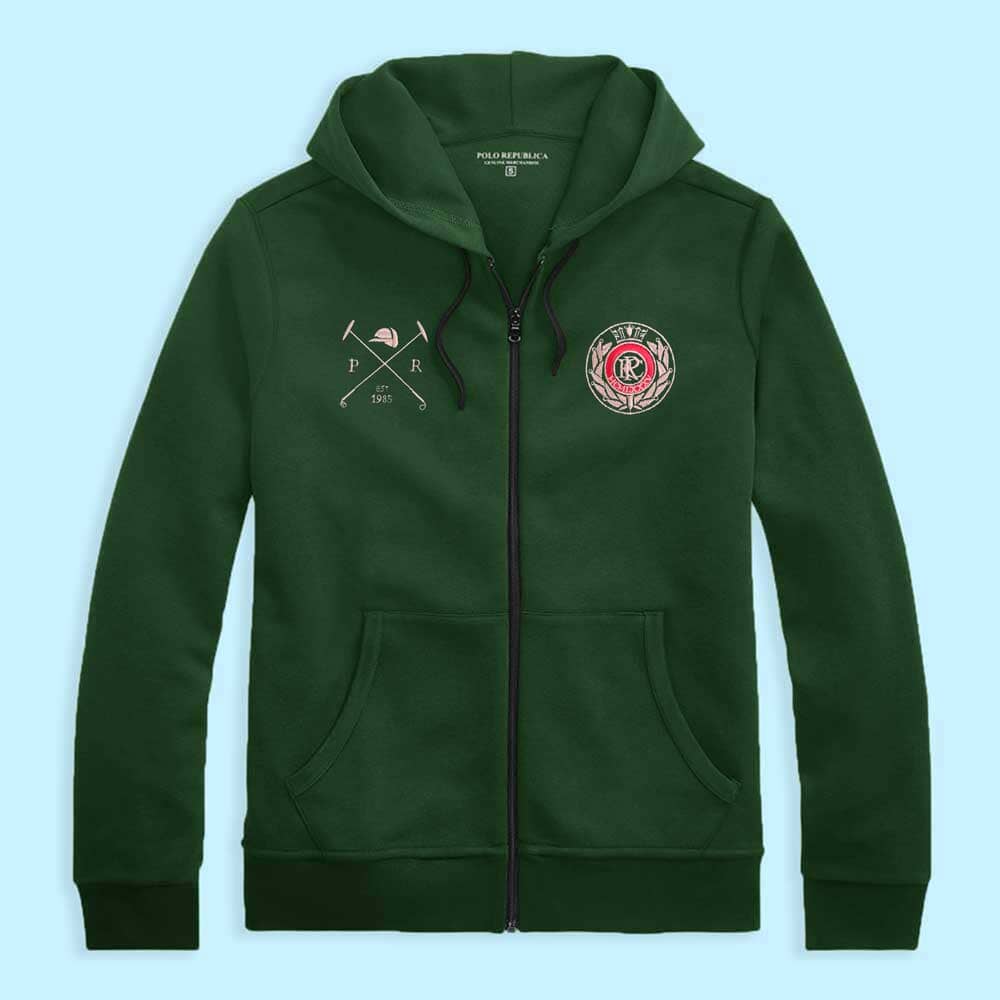 Polo Republica Men's PRC Crest Embroidered Terry Zipper Hoodie Men's Zipper Hoodie Polo Republica Bottle Green S 
