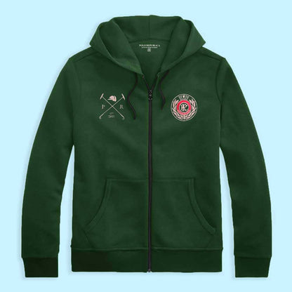 Polo Republica Men's PRC Crest Embroidered Terry Zipper Hoodie Men's Zipper Hoodie Polo Republica Bottle Green S 