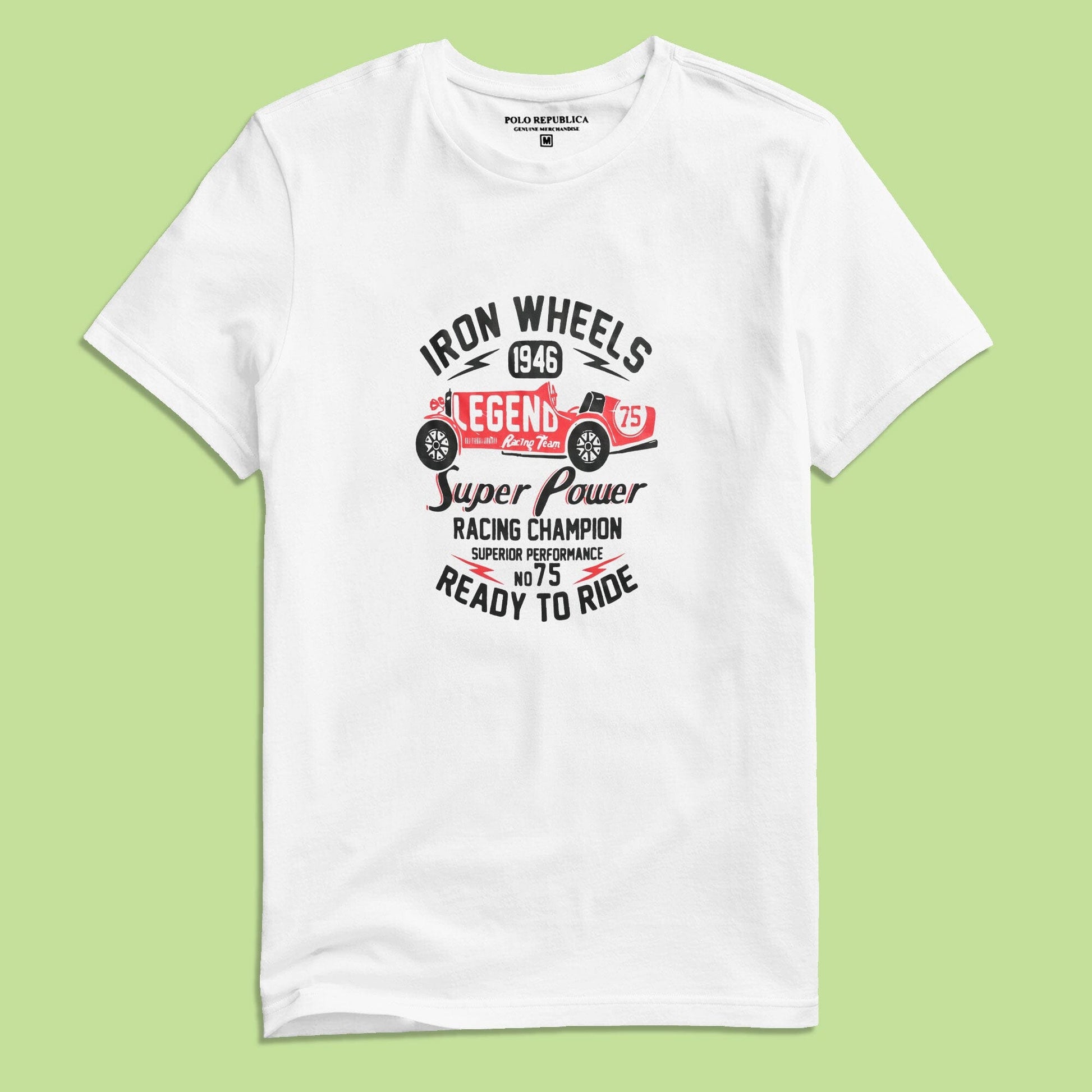 Polo Republica Men's Iron Wheels Printed Short Sleeve Tee Shirt