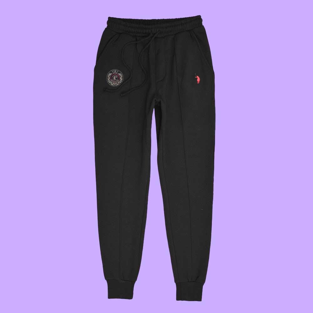 Polo Republica Men's PRC Crest And Pony Embroidered Fleece Jogger Pants Men's Trousers Polo Republica Black XS 