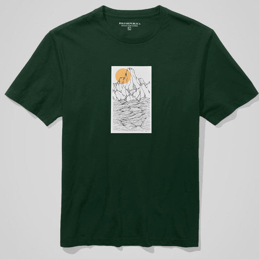 Polo Republica Men's Mountain Sun Printed Crew Neck Tee Shirt Men's Tee Shirt Polo Republica Bottle Green S 
