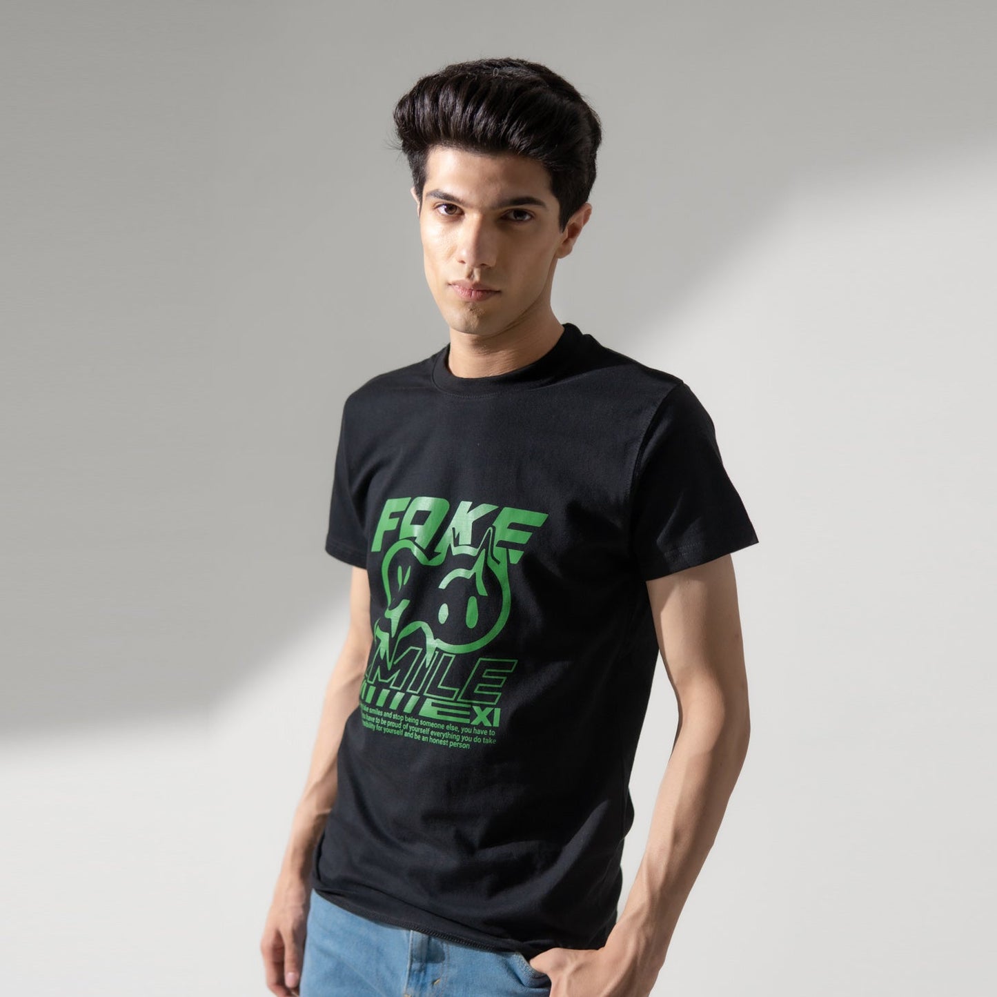 Polo Republica Men's Fake Smile Printed Crew Neck Tee Shirt Men's Tee Shirt Polo Republica