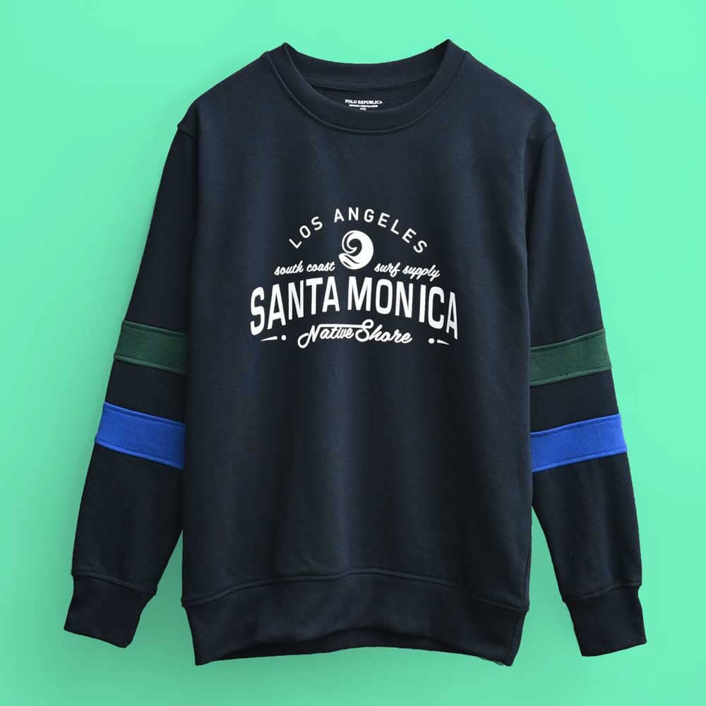 Polo Republica Men's Santa Monica Panel Sleeves Terry Sweat Shirt Men's Sweat Shirt Polo Republica Navy & Bottle Green S 