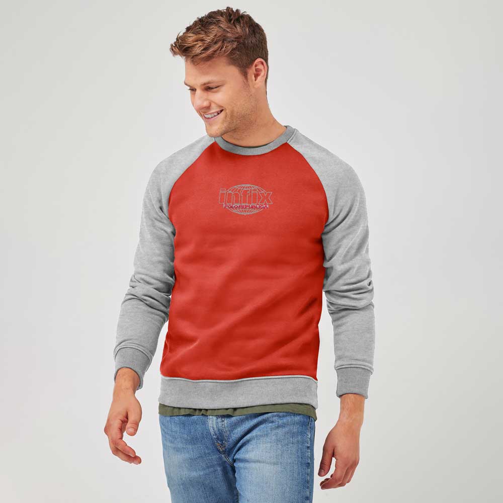 Polo Republica Men's Contrast Raglan Sleeve Infix Embroidered Fleece Sweat Shirt Men's Sweat Shirt Polo Republica 