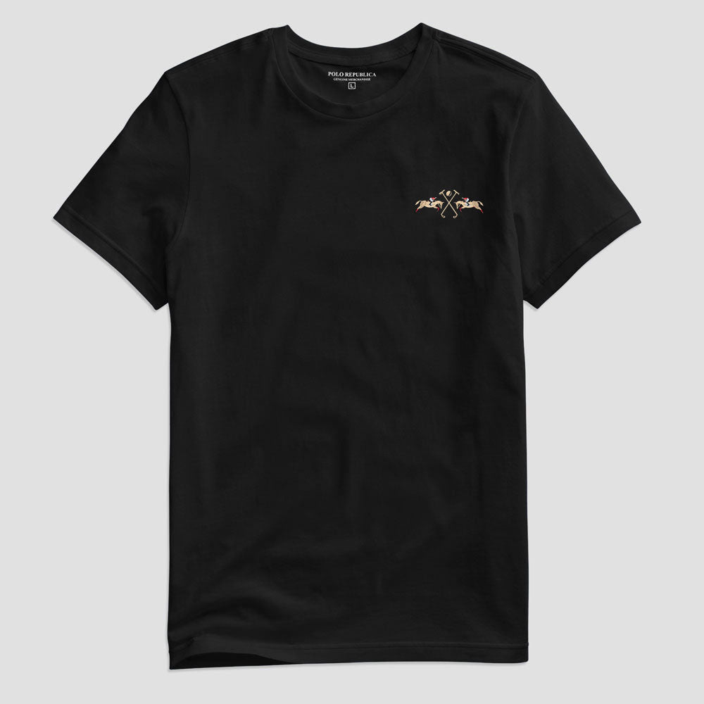 Polo Republica Men's Double Pony Embroidered Crew Neck Tee Shirt Men's Tee Shirt Polo Republica Black S 