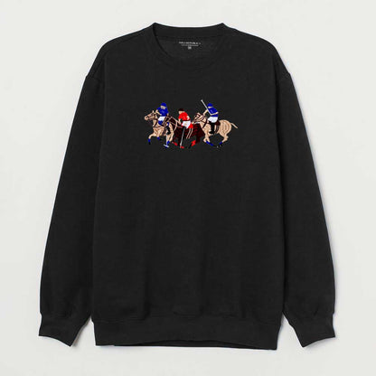 Polo Republica Men's Triple Horse Embroidered Fleece Sweat Shirt Men's Sweat Shirt Polo Republica Black S 