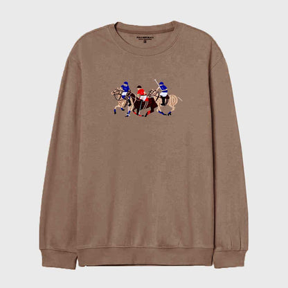 Polo Republica Men's Triple Horse Embroidered Fleece Sweat Shirt Men's Sweat Shirt Polo Republica Brown S 